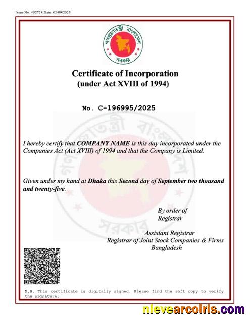 Bangladesh certificate of incorporation